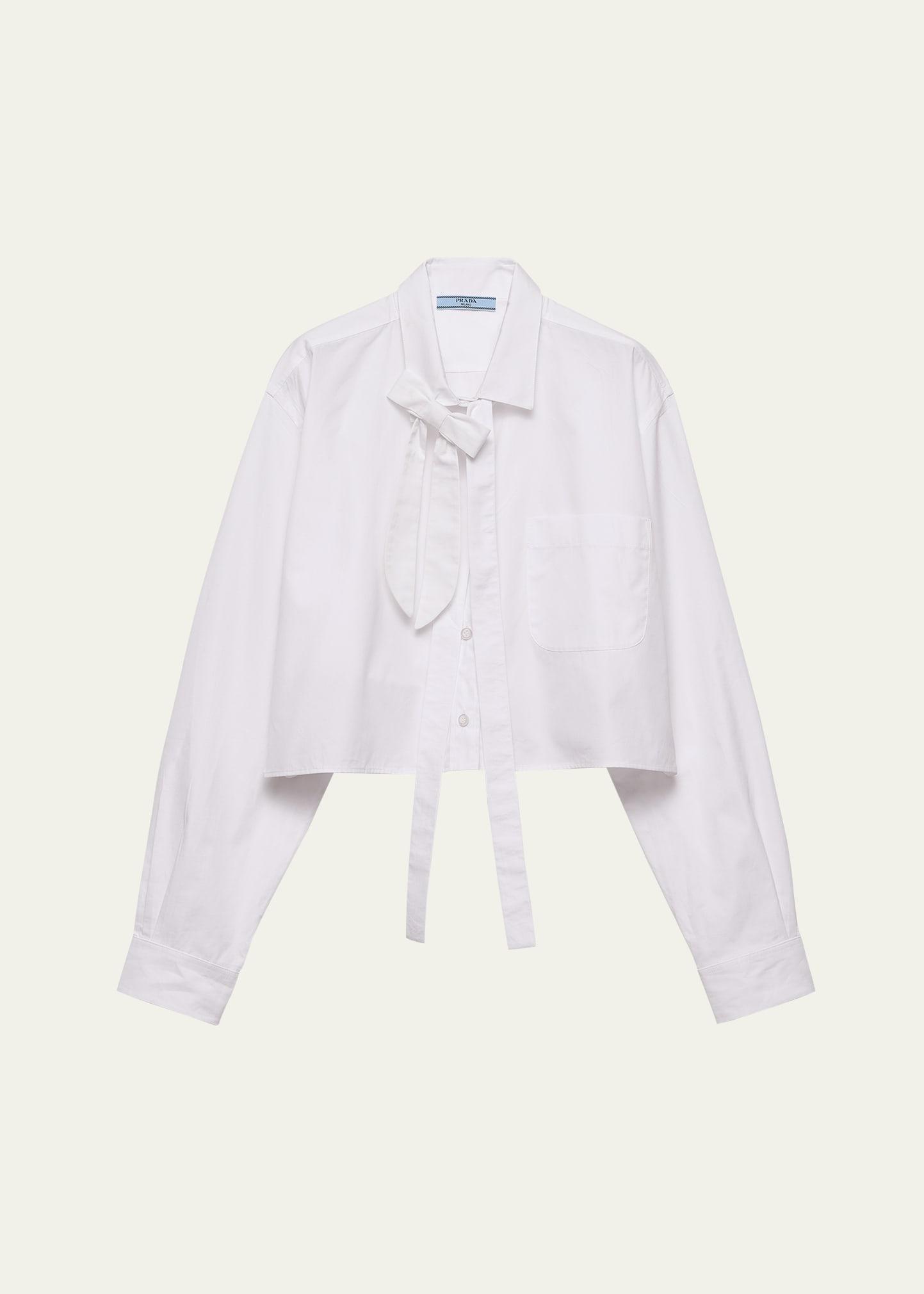 neck-tie popeline crop button-down shirt