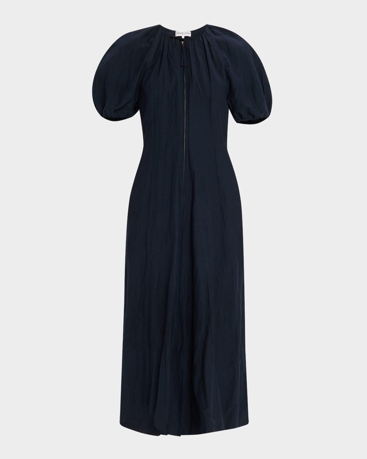 neli blouson-sleeve ruched maxi dress