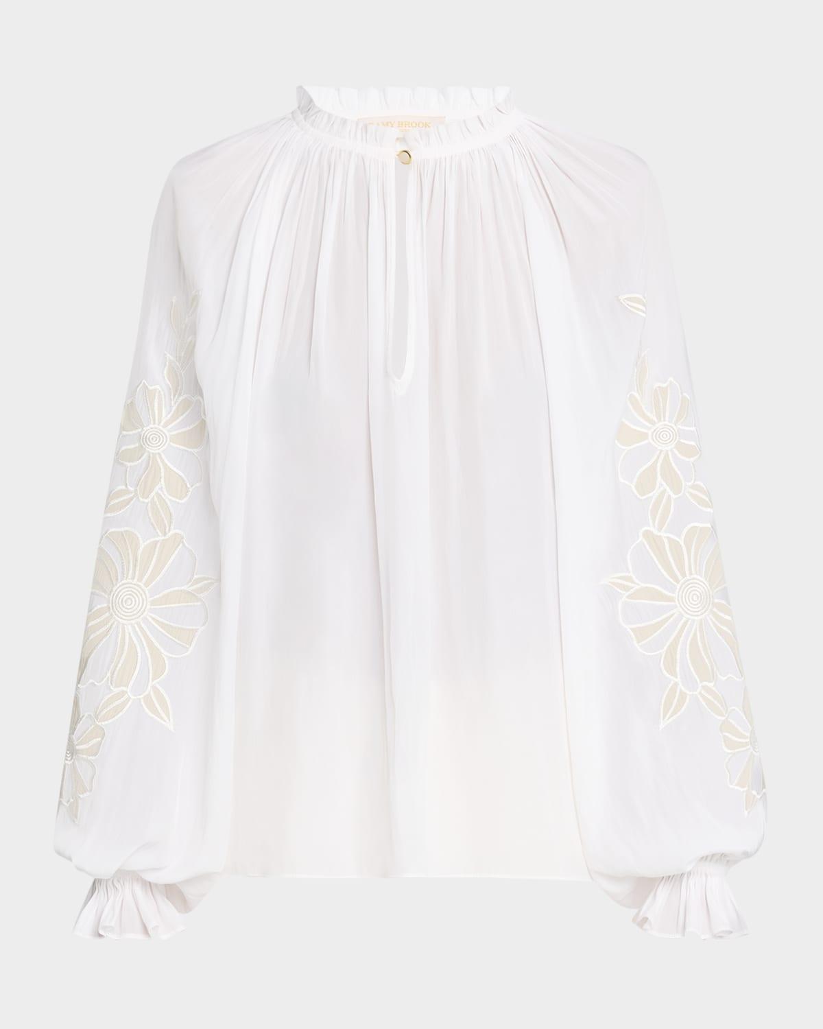nelida floral embroidered balloon-sleeve blouse