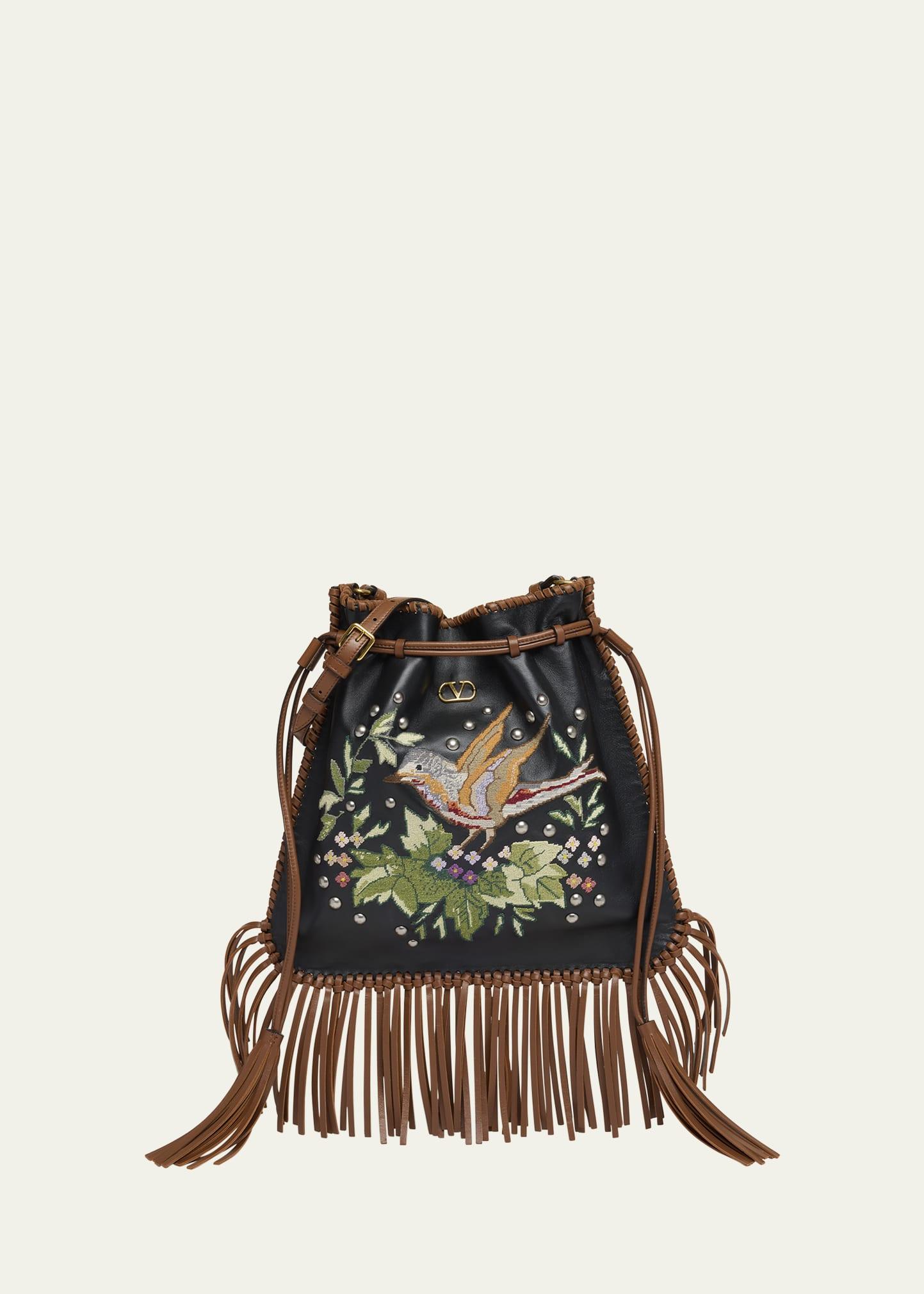 nellcote alice large fringe studded leather bucket bag