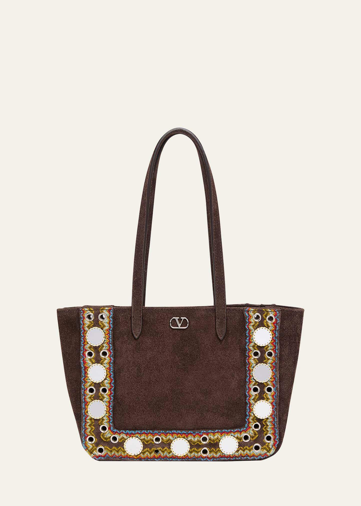 nellcote mirror-embellished suede mini tote bag