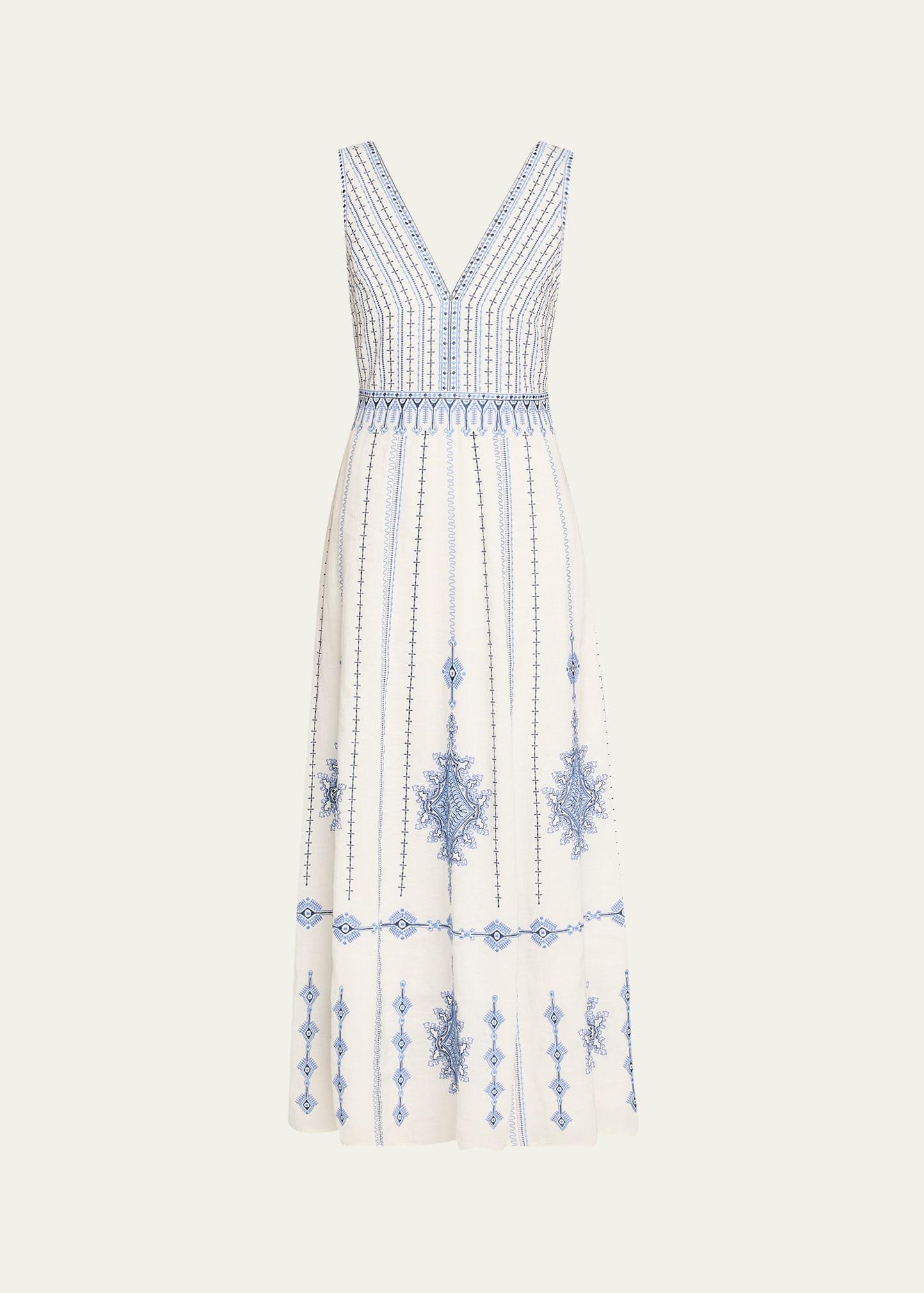 nellie astragal embroidered sleeveless maxi dress