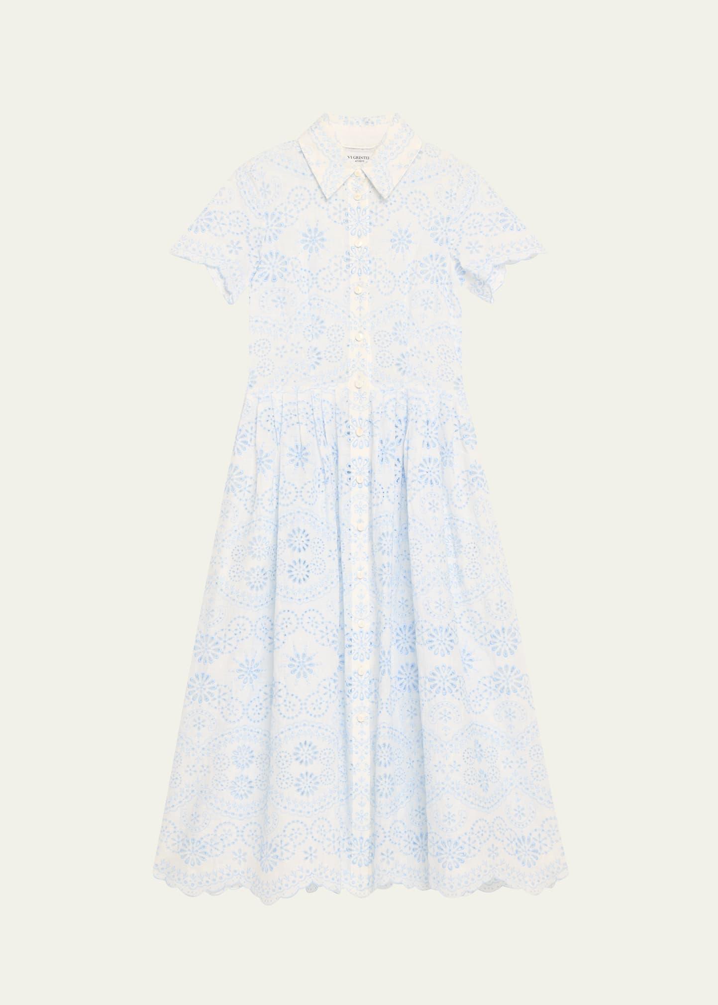 nellie eyelet-embroidered linen midi shirtdress