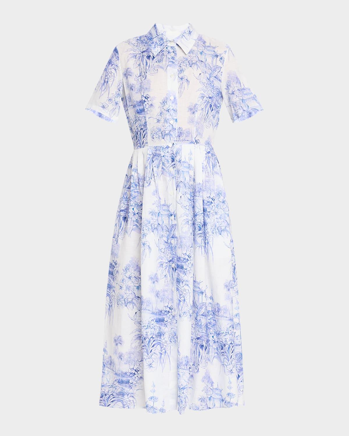 nellie pleated toile-print midi shirtdress
