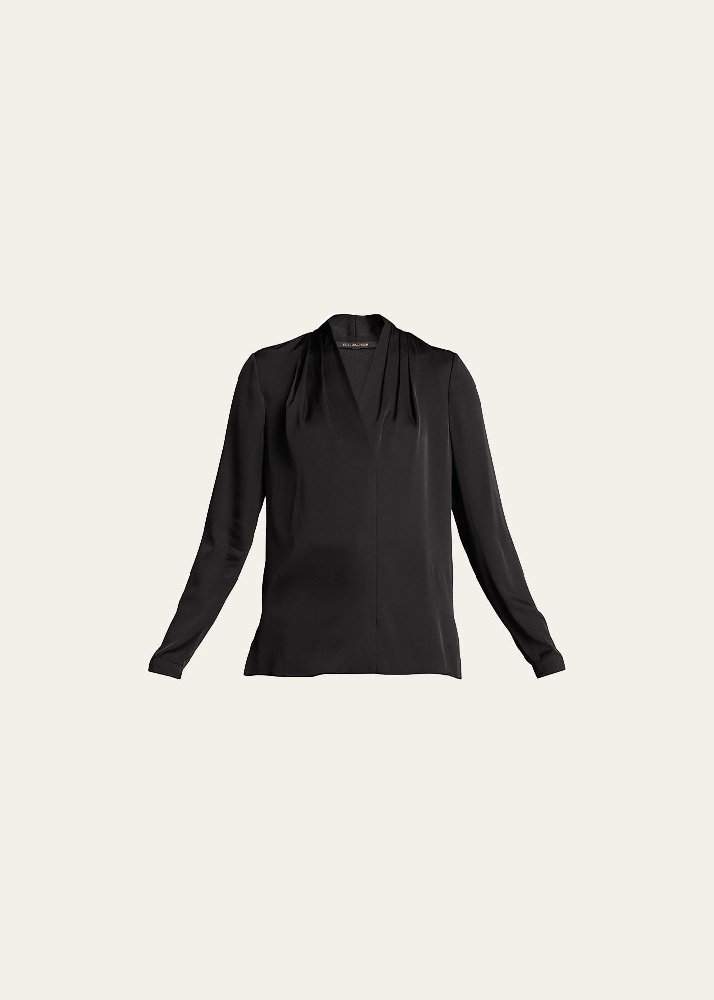 nellie pleated v-neck long-sleeve blouse