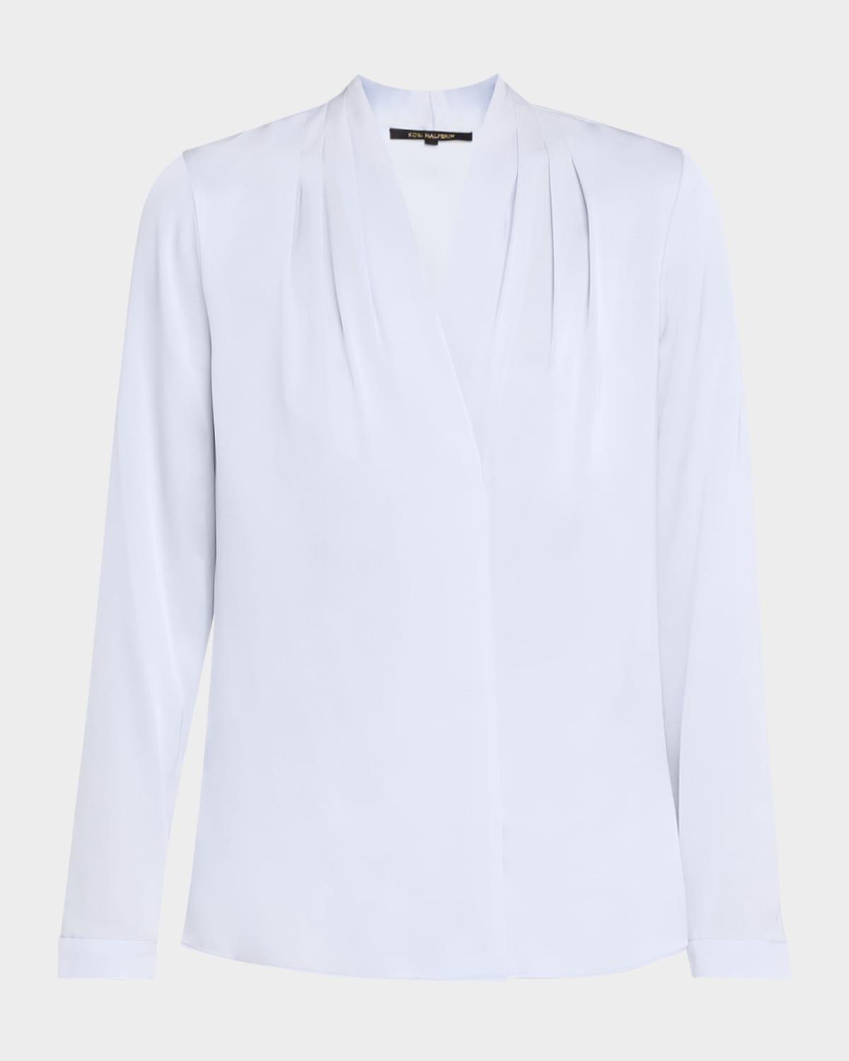 nellie pleated v-neck long-sleeve blouse
