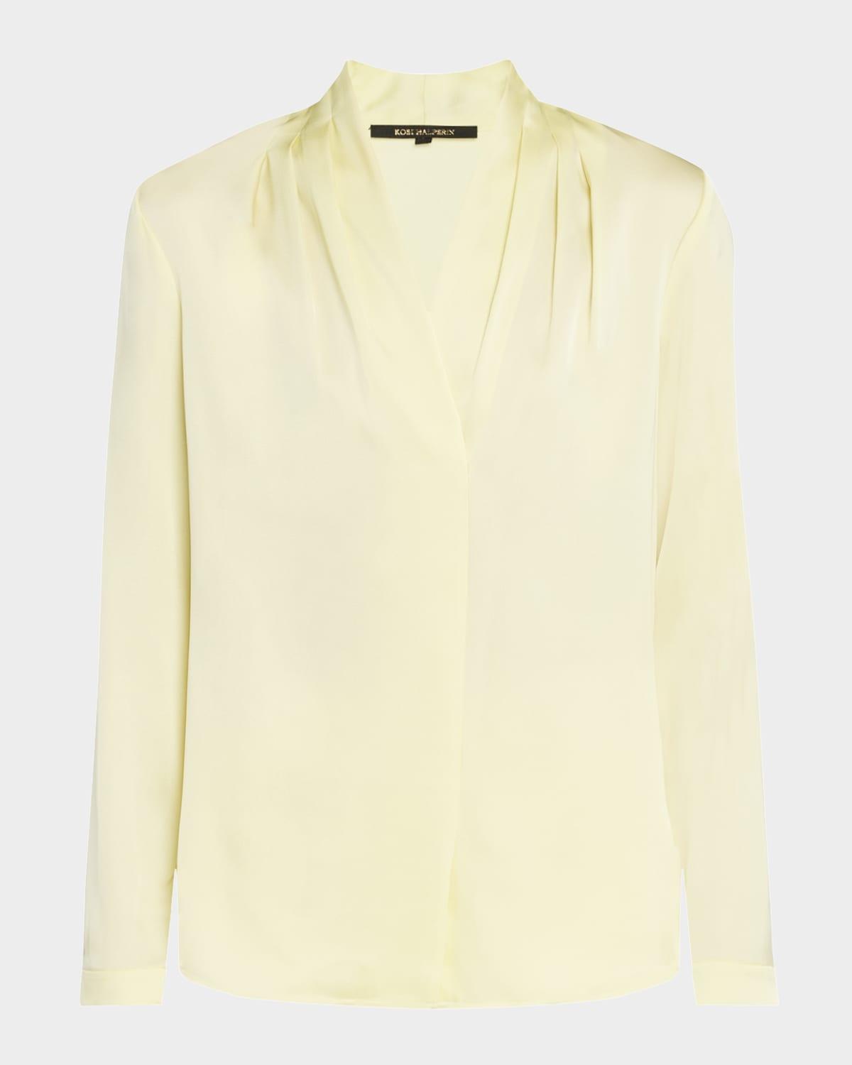 nellie pleated v-neck long-sleeve blouse
