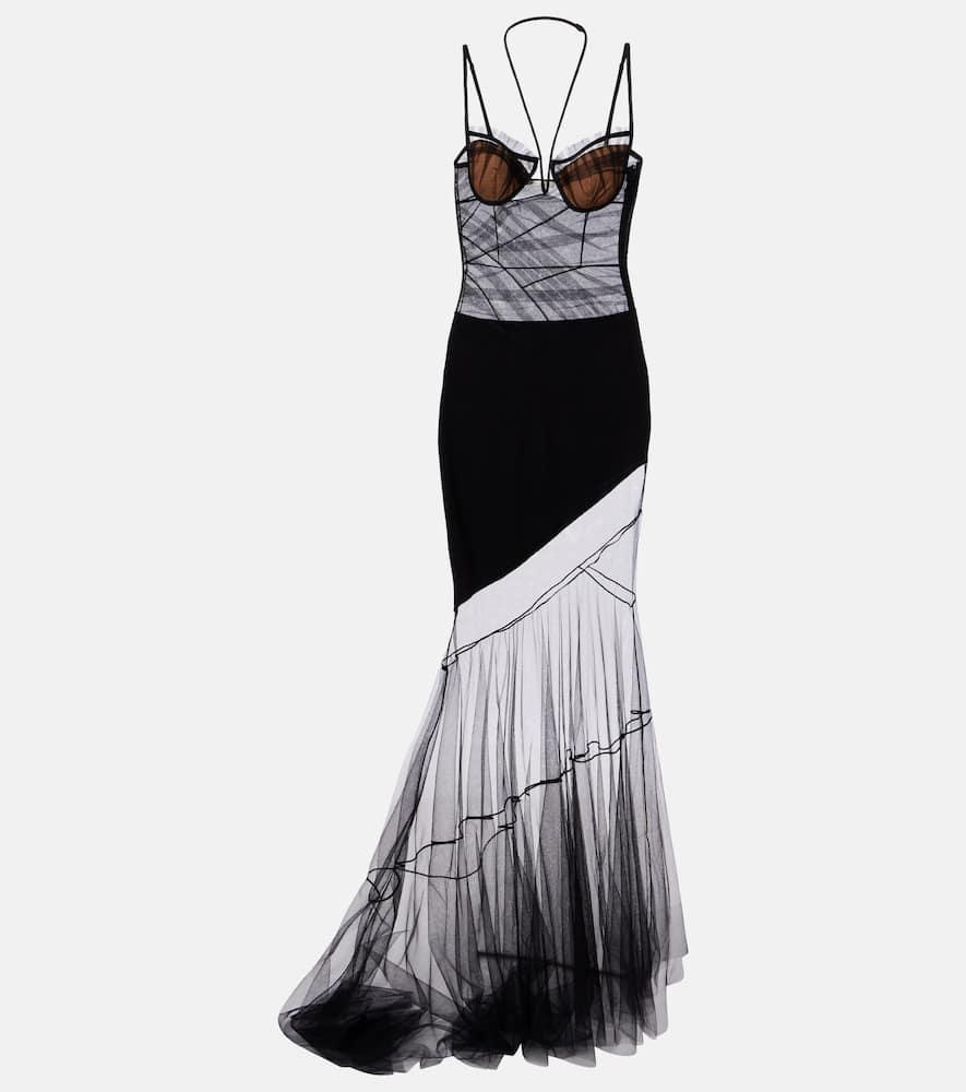 nensi dojaka asymmetric draped sheer maxi dress
