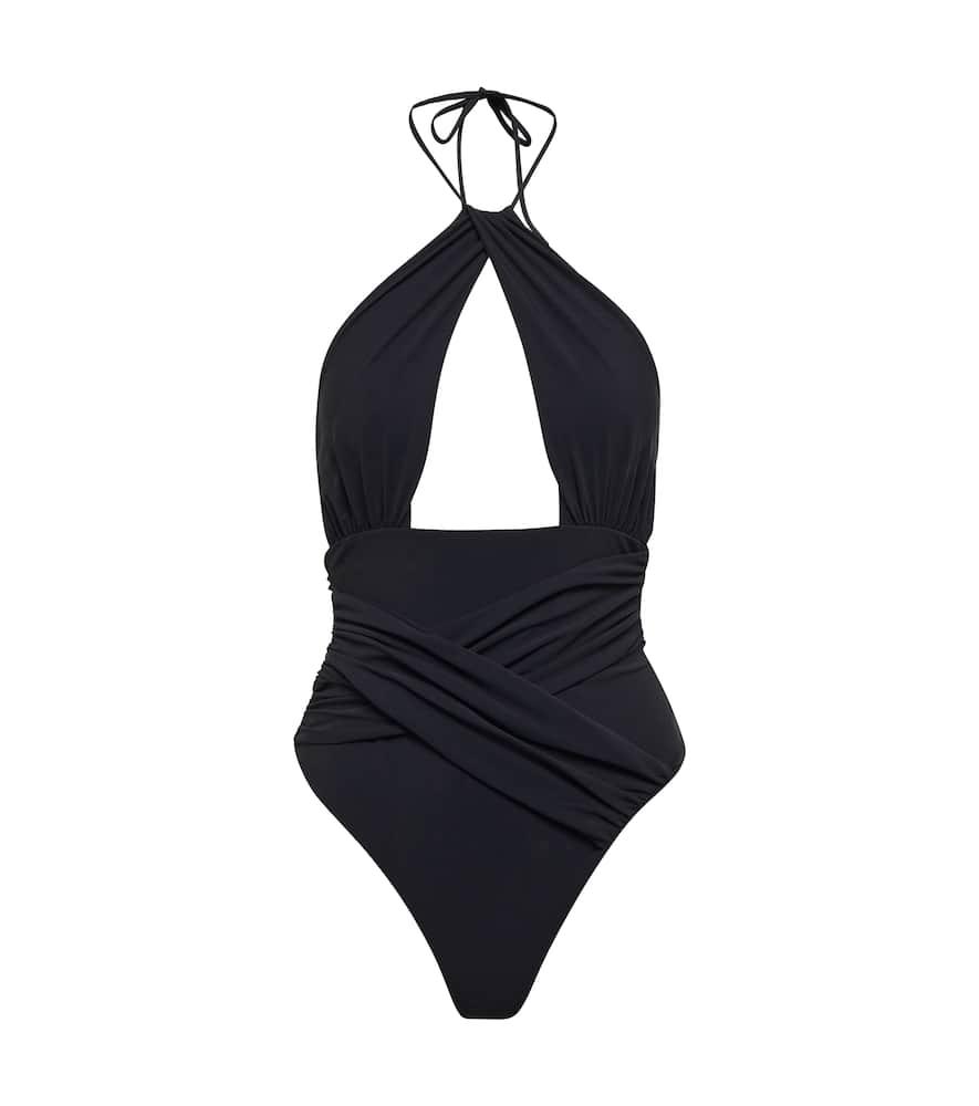 nensi dojaka cutout ruched halterneck swimsuit