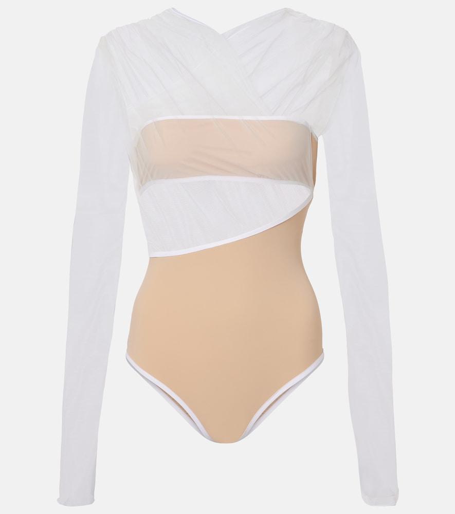 nensi dojaka cutout ruched sheer bodysuit
