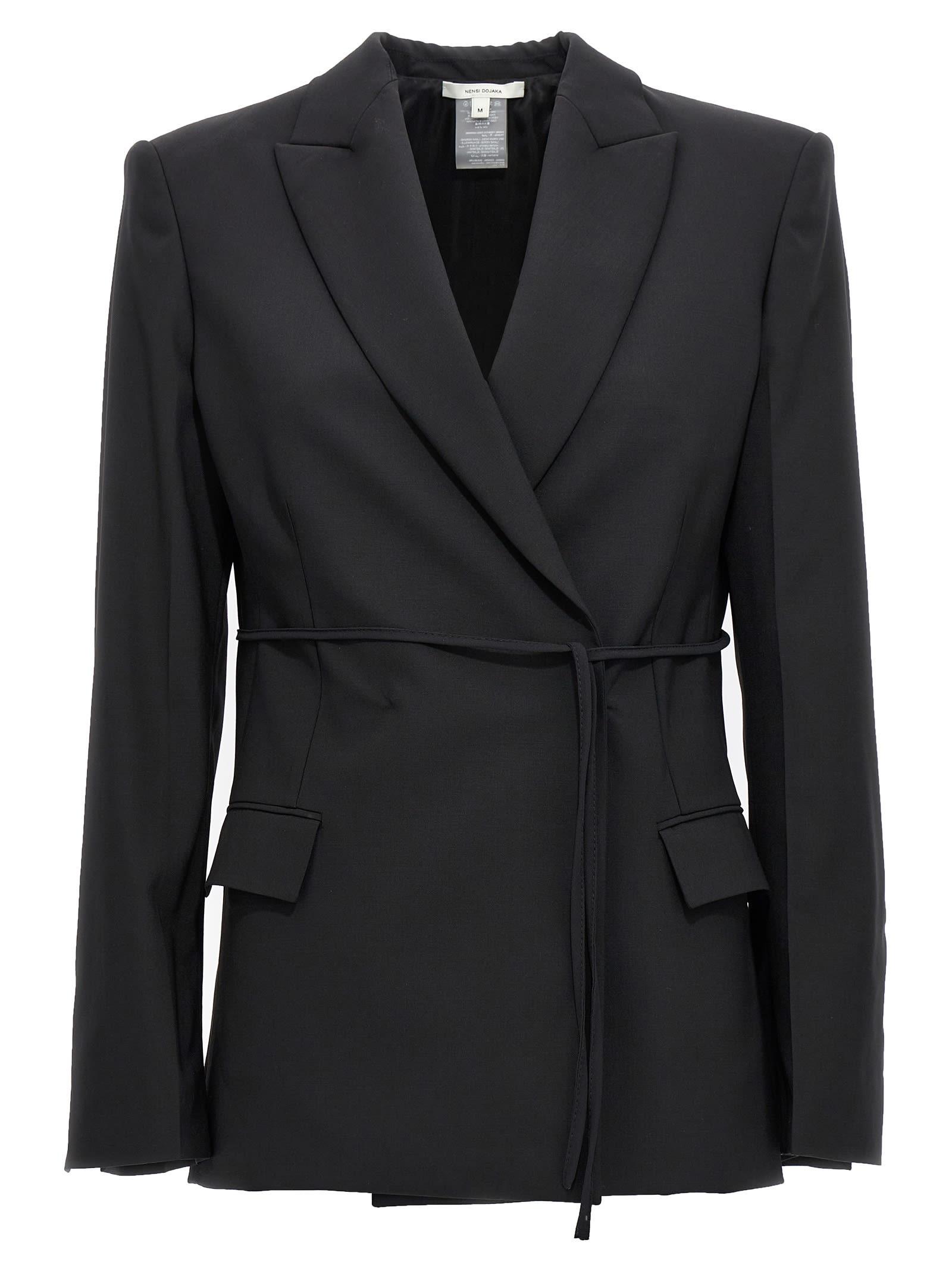 nensi dojaka double breast drawstring blazer jacket