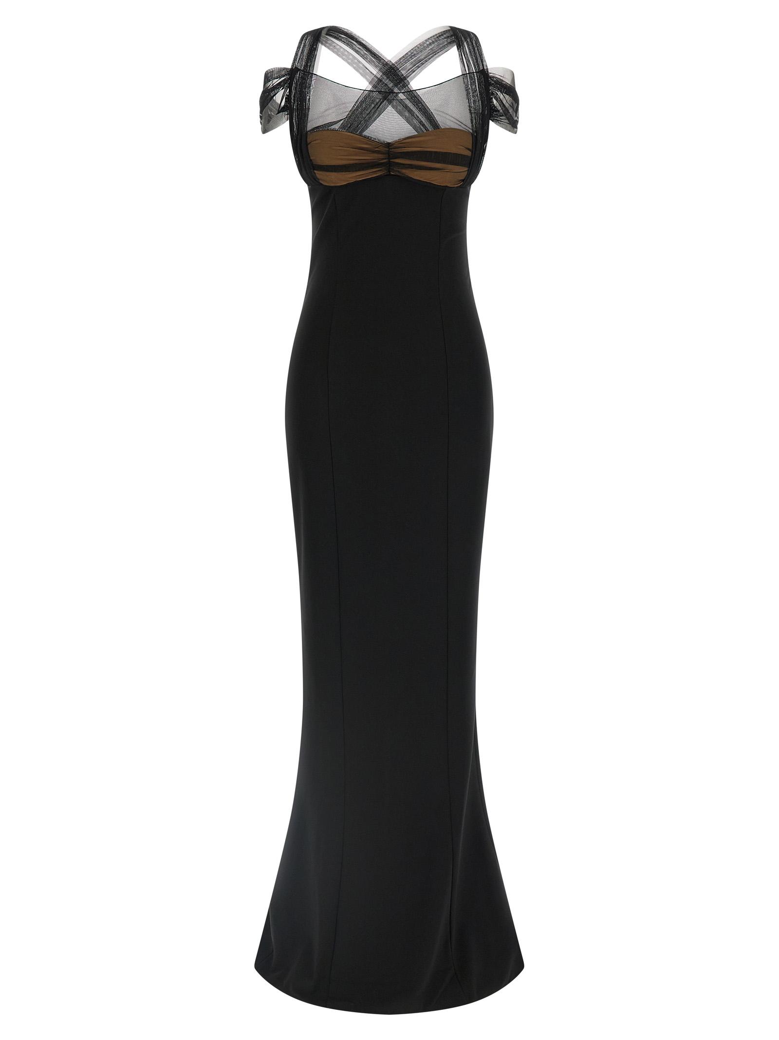 nensi dojaka draped padded cup maxi dress black viscose polyamide elastane - women