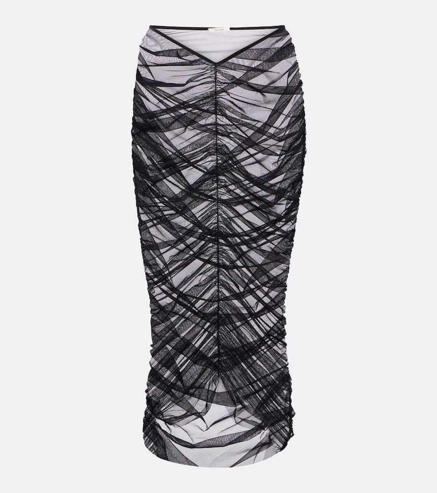 nensi dojaka sheer ruched mesh midi skirt