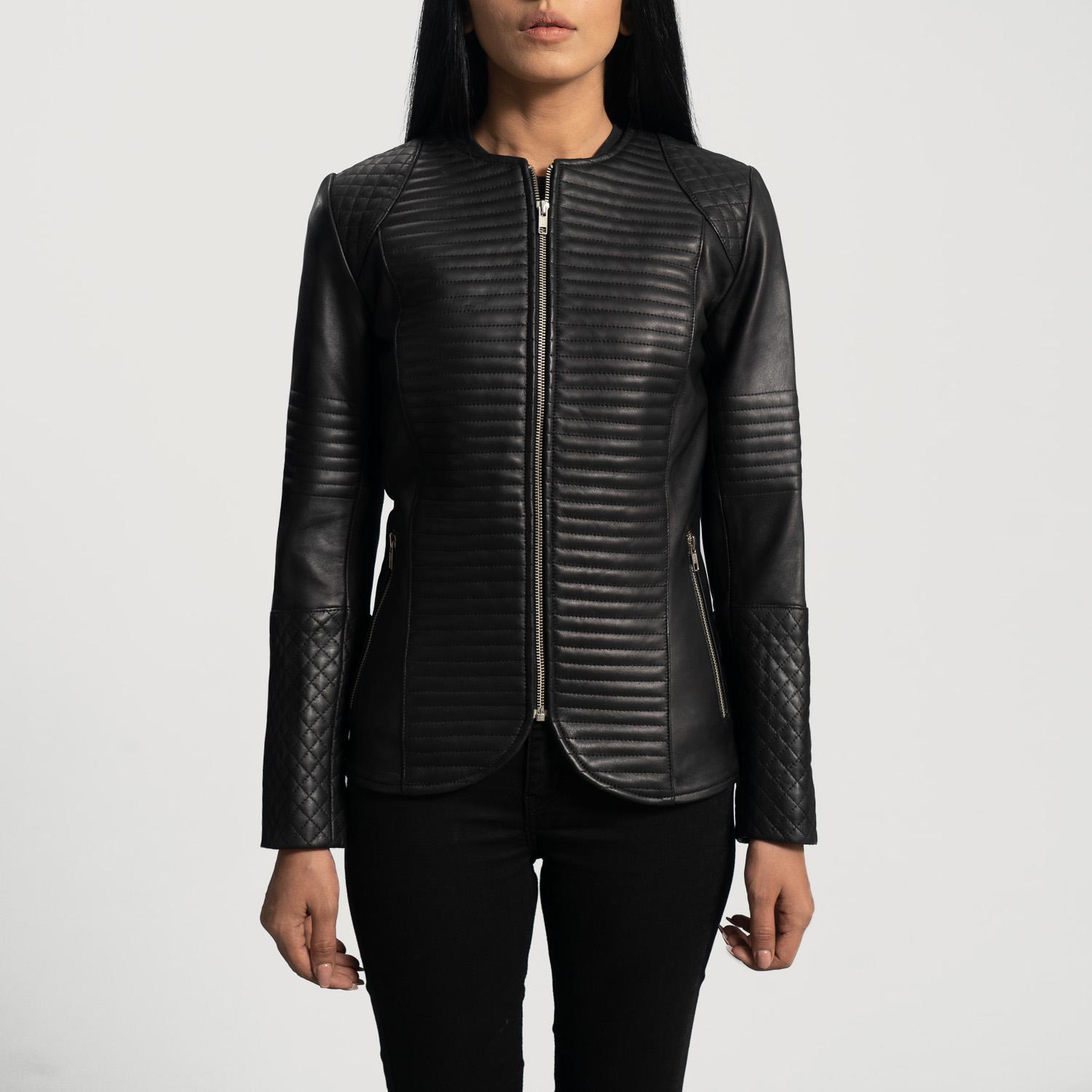 nexi quilted black leather jacket
