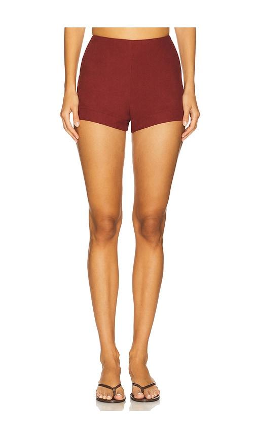 nia andre short in burgundy.