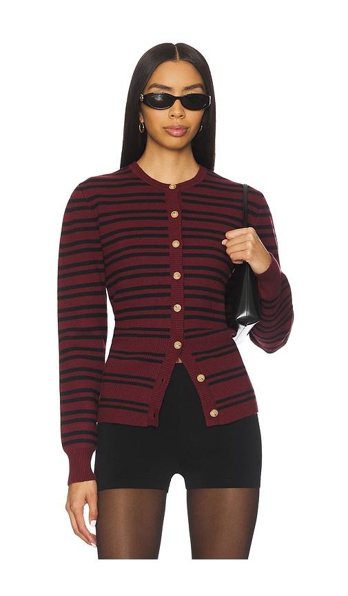 nia baxter cardigan in burgundy.