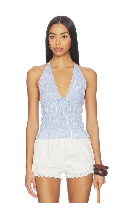 nia chandler top in baby blue.
