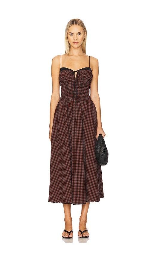 nia thomas dress in brown.