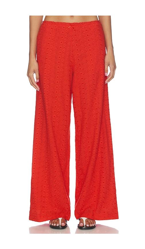 nia x revolve eyelet pant in red.