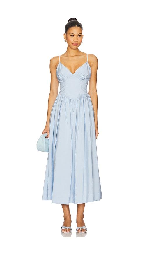 nicholas becker midi dress in baby blue.