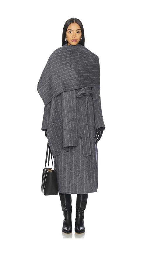 nicholas candice scarf double wool long coat in charcoal.