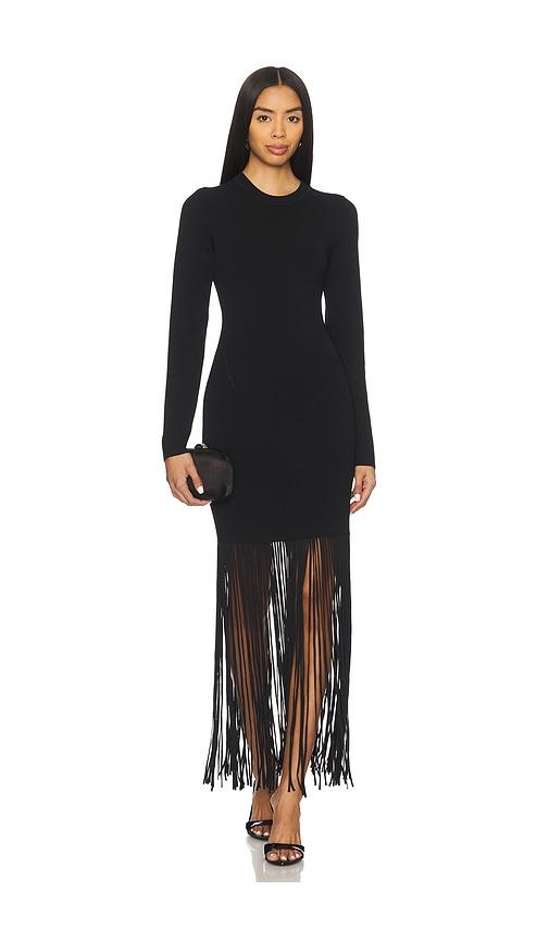 nicholas fiorella long sleeve dress with fringe in black.