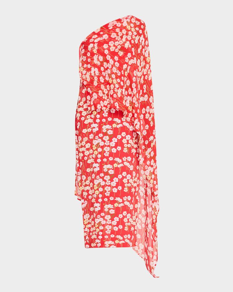 nick floral one-shoulder poncho ankle dress
