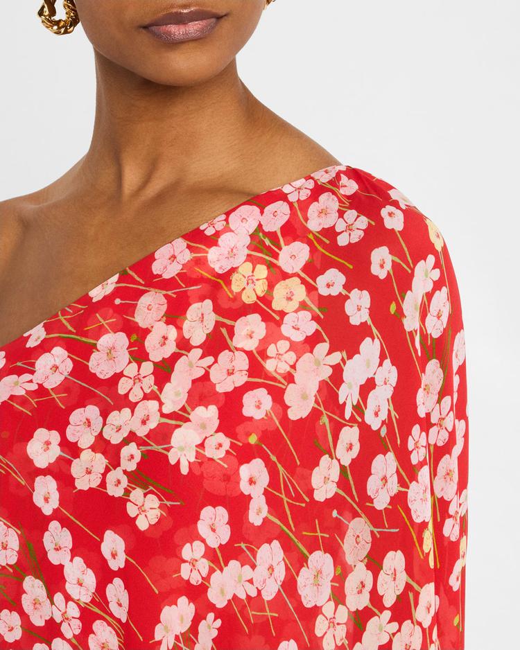 nick floral one-shoulder poncho ankle dress