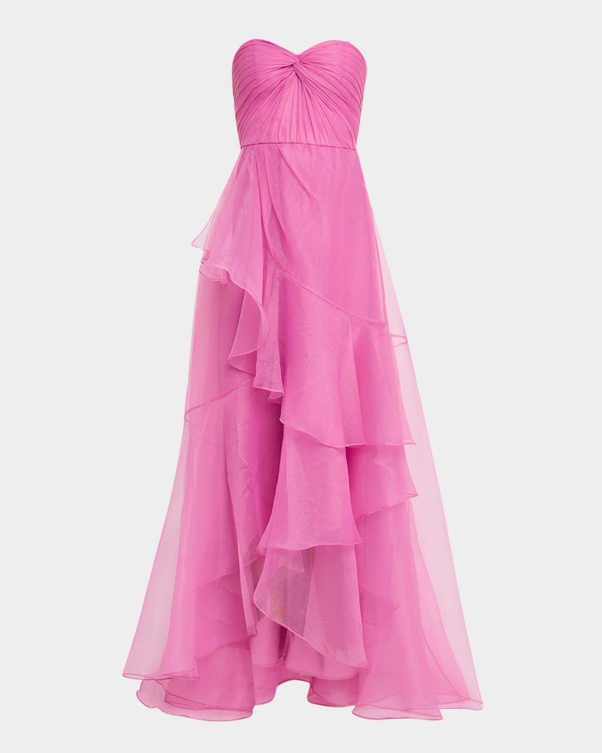 nicki strapless ruffle organza gown