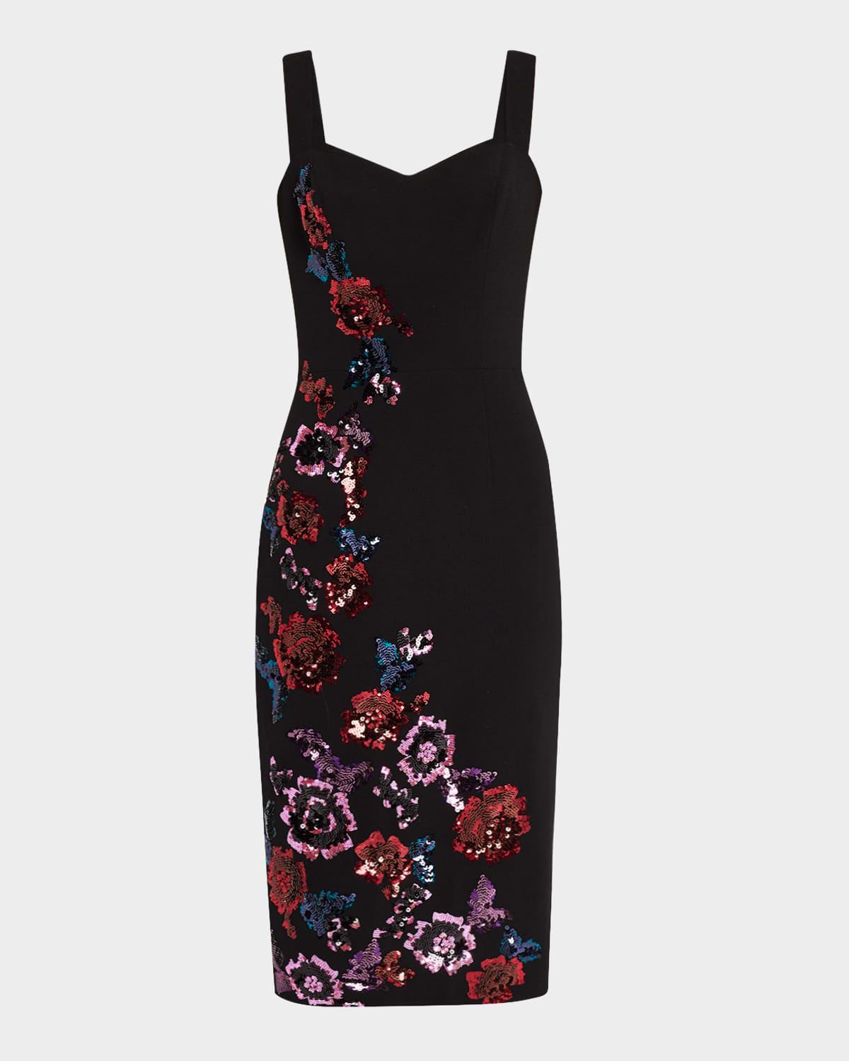 nicole sequin floral sweetheart midi dress
