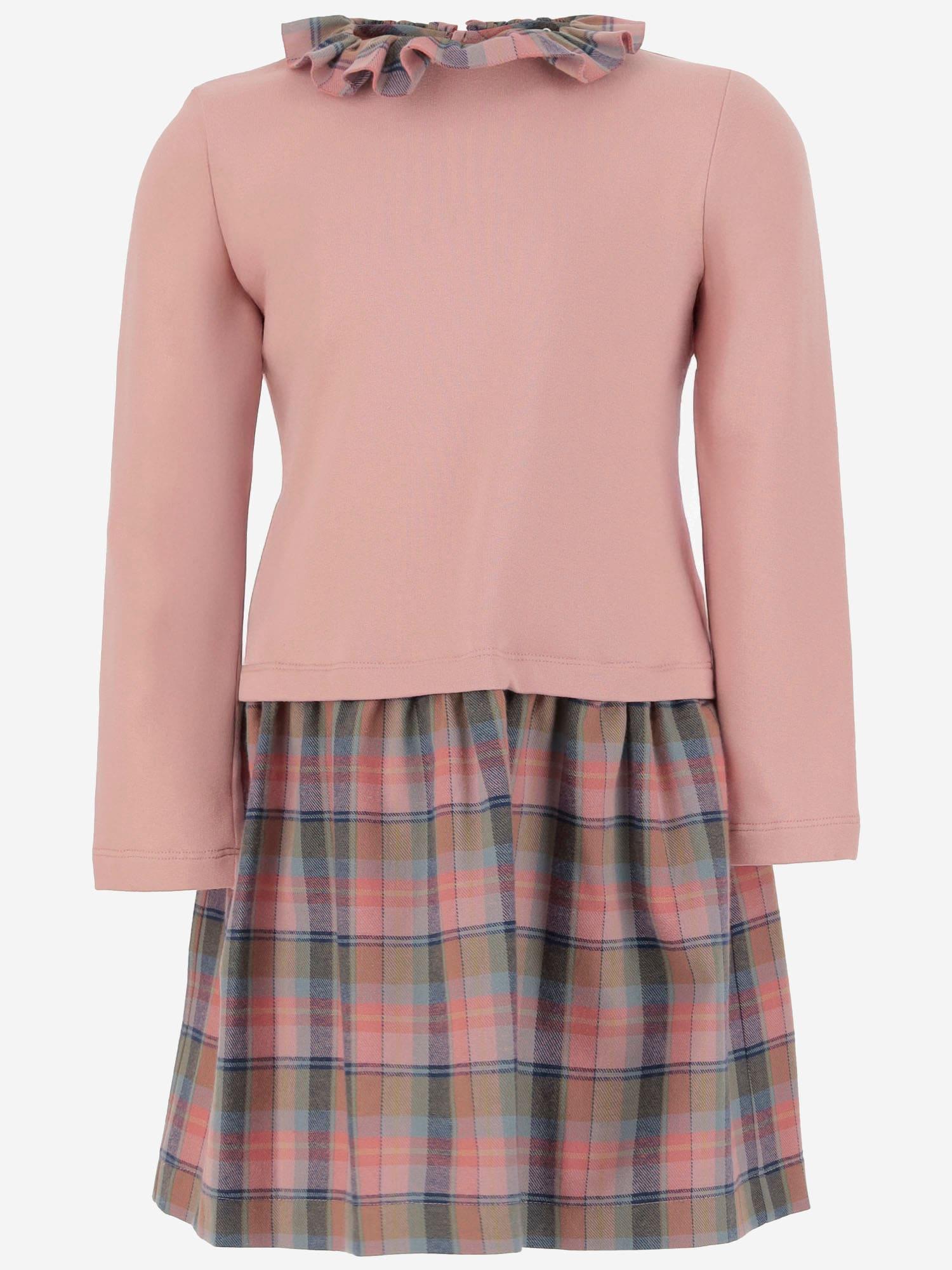 nicoletta fanna dress with ruffle collar and check skirt