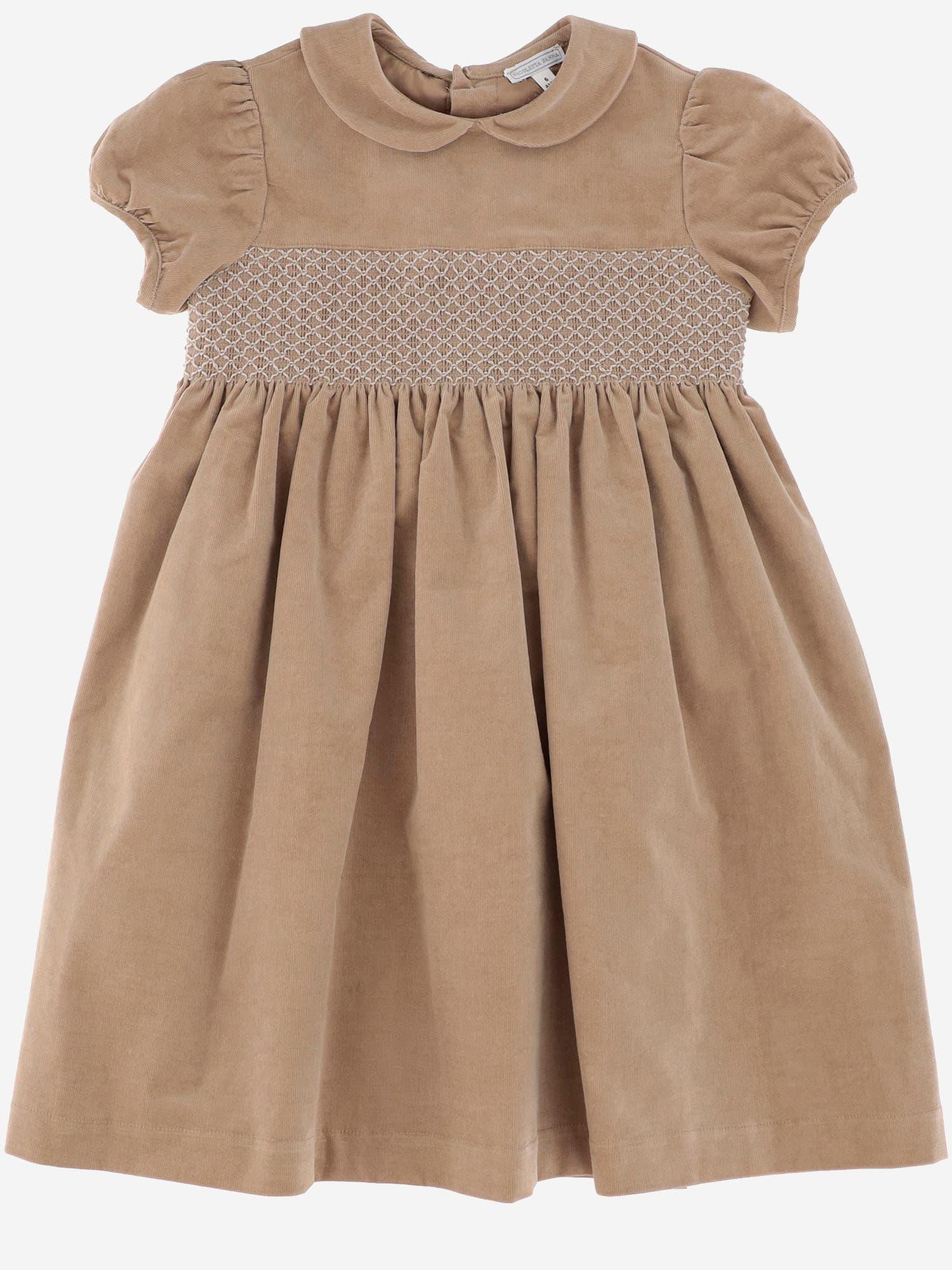 nicoletta fanna stretch cotton dress with smocking
