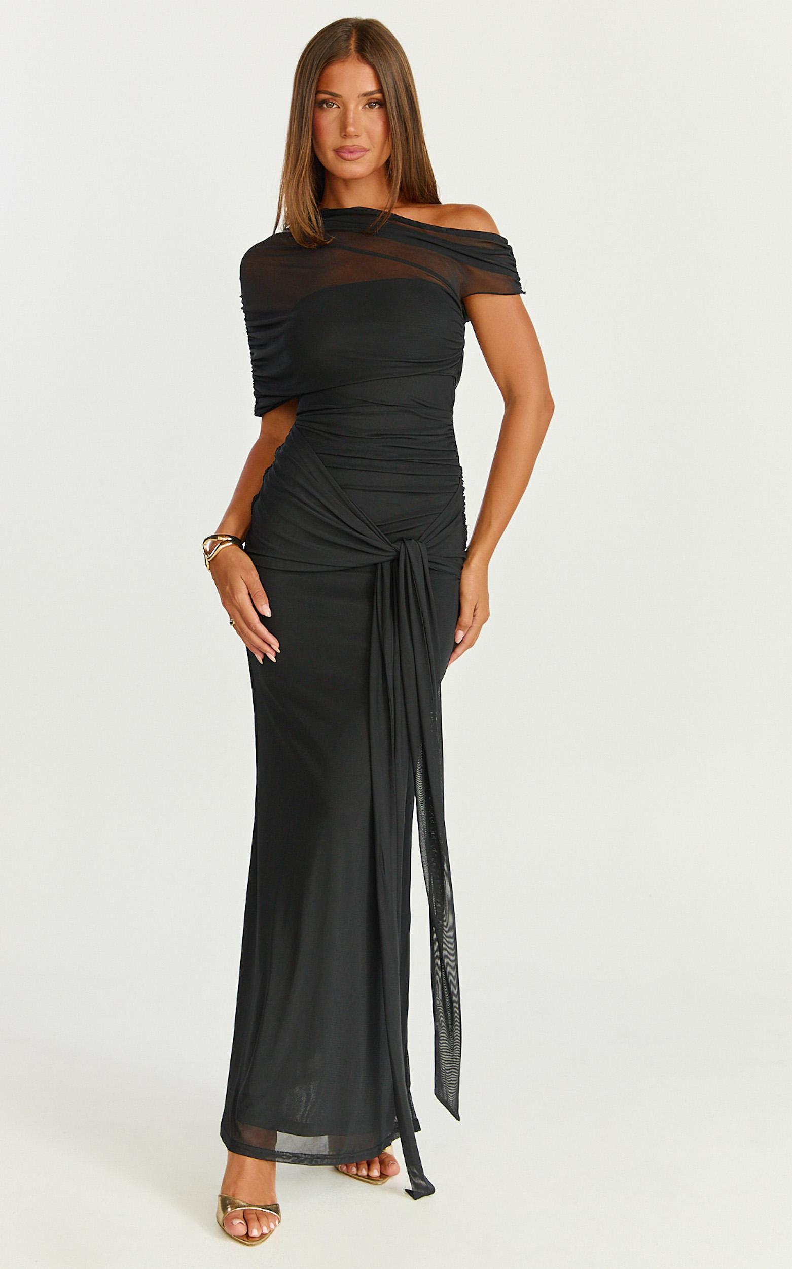nicolette maxi dress - cape sleeve off shoulder dress in black