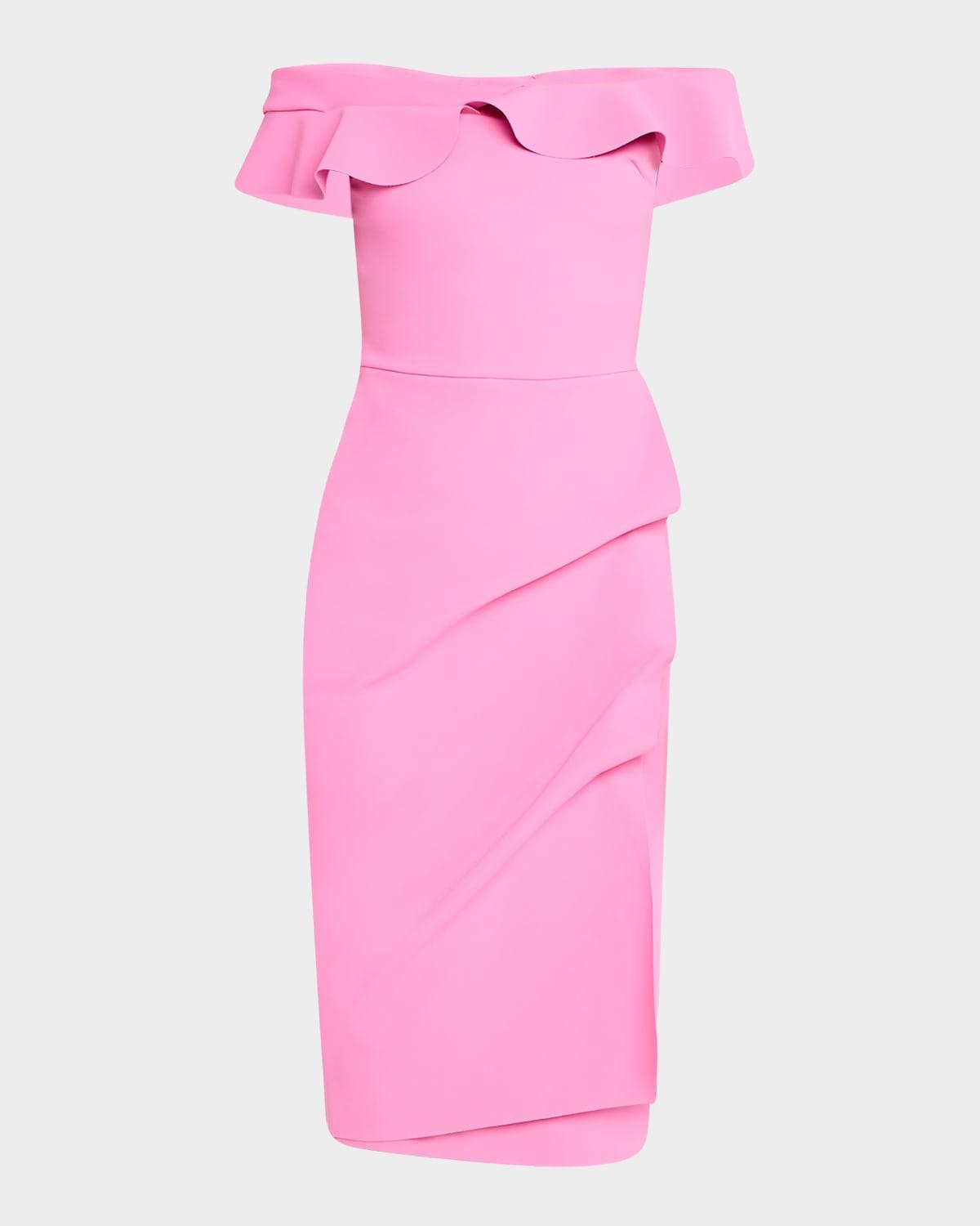 nidandre off-shoulder ruffle midi dress