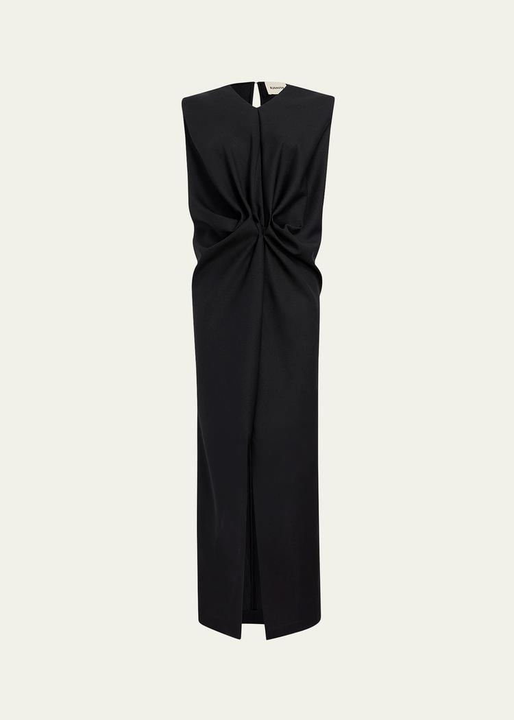 niel long twist front mohair wool dress