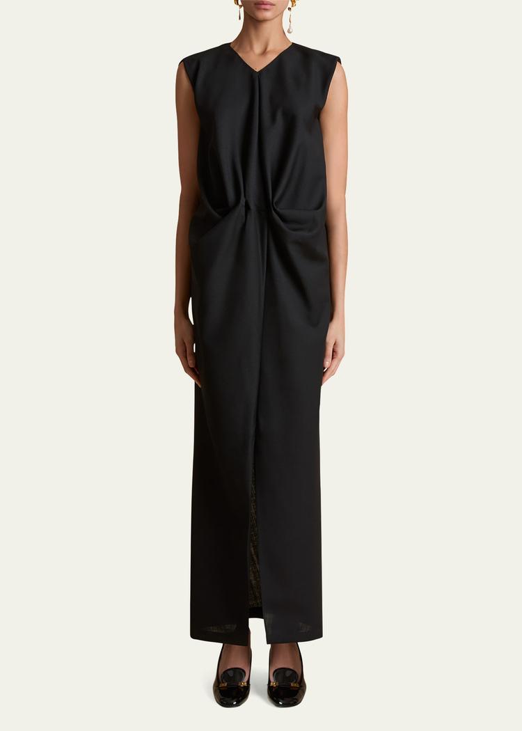 niel long twist front mohair wool dress