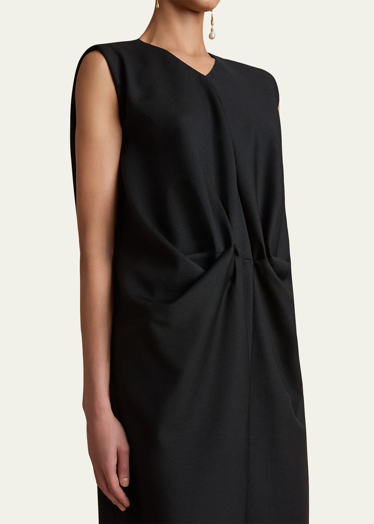 niel long twist front mohair wool dress