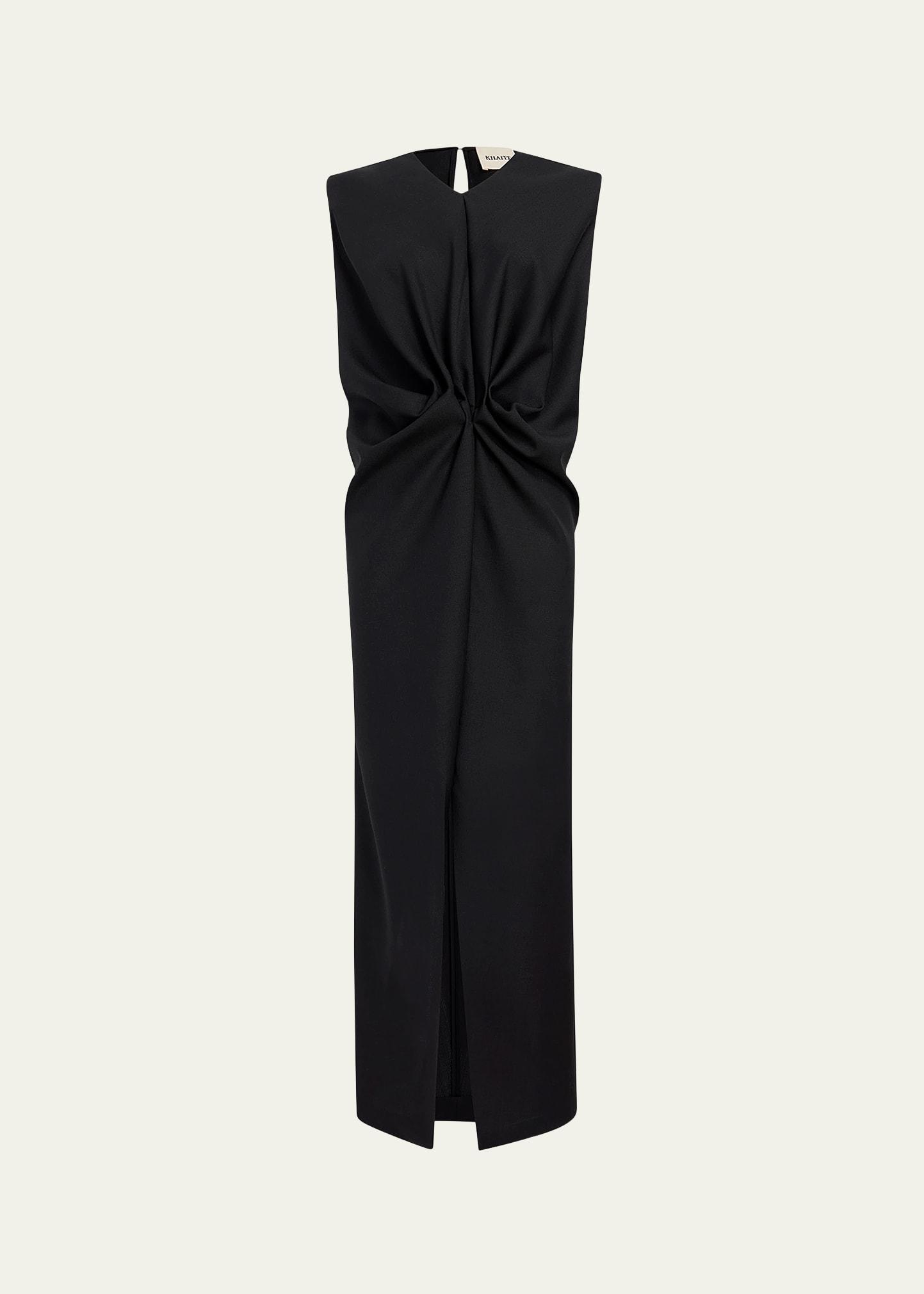niel long twist front mohair wool dress