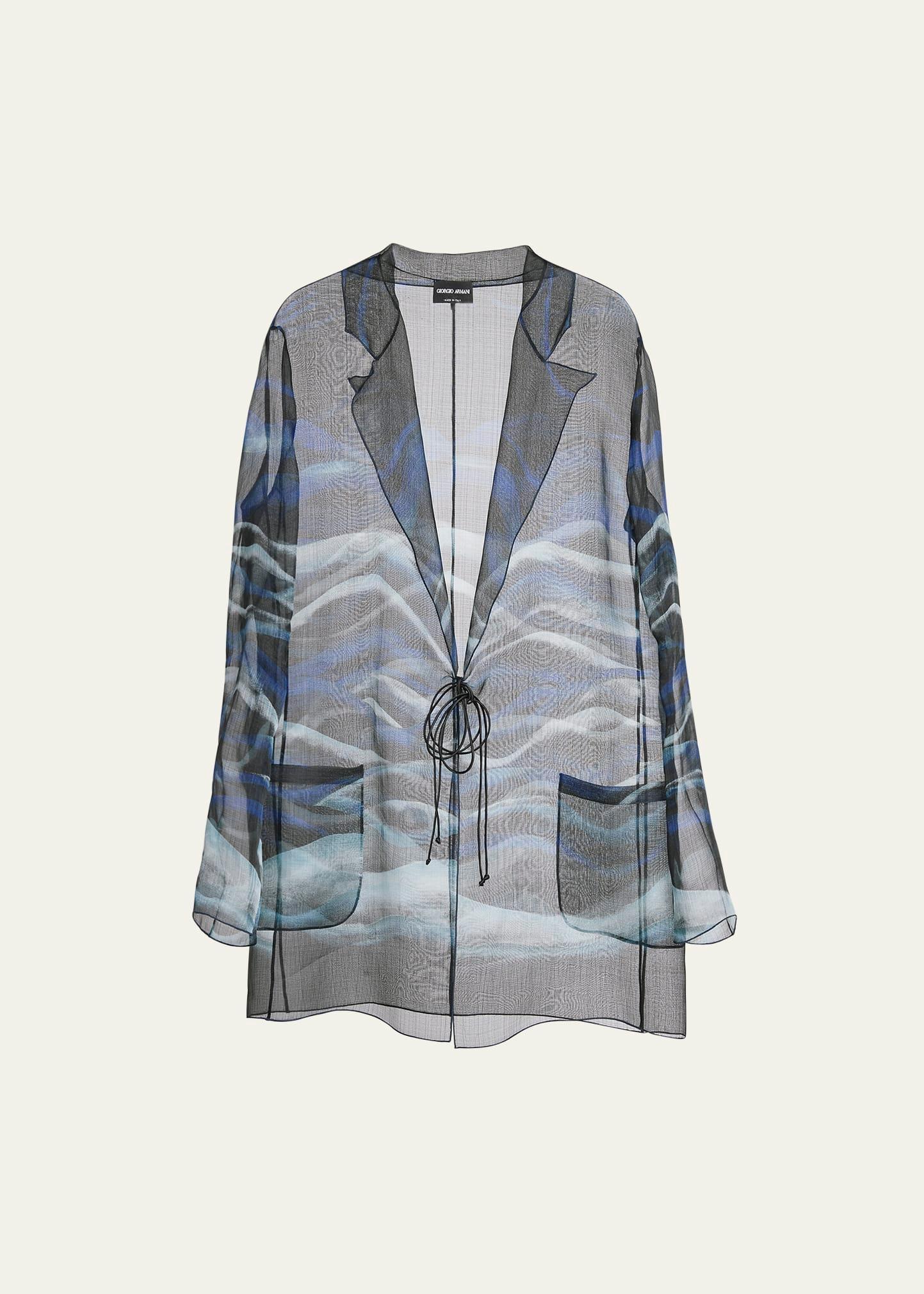 night water print self-tie silk blouse jacket