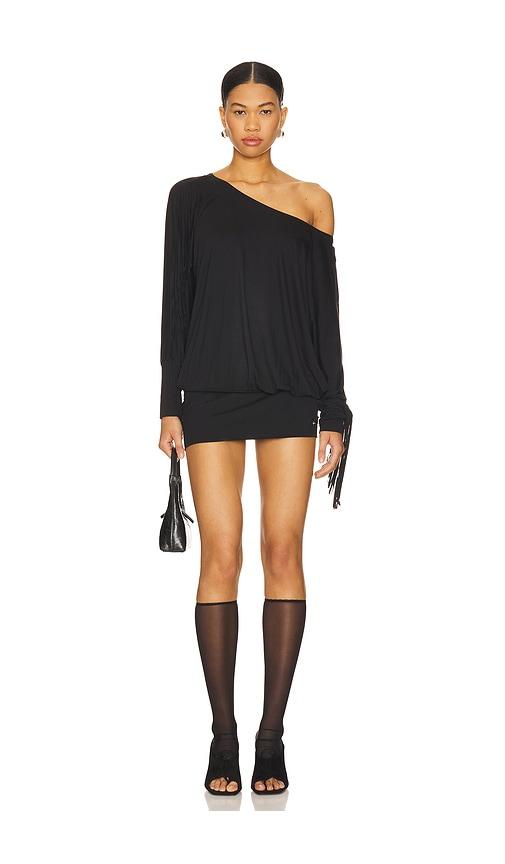 niihai charli fringe dress in black.