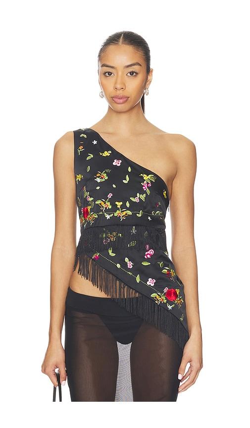 niihai lara fringe top in black.