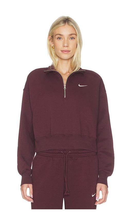 nike 1/2 zip cropped sweatshirt in burgundy.