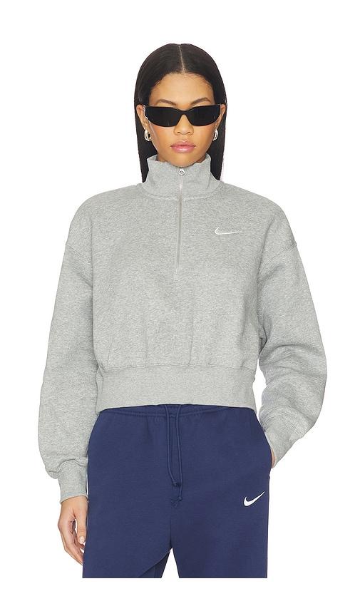 nike 1/2 zip cropped sweatshirt in light grey.