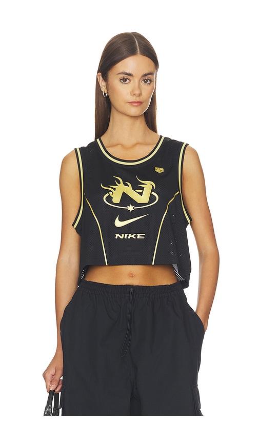nike cropped jersey tank top in black.