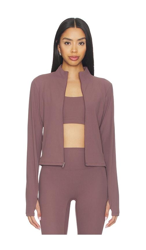 nike dri fit full zip long sleeve top in mauve.