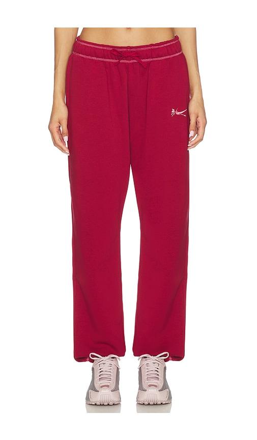 nike mid rise oversized pant in red.