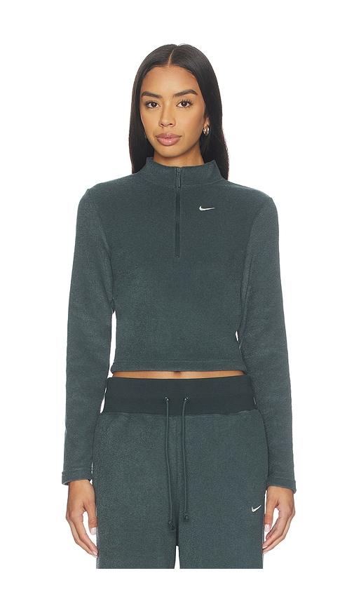nike slim long sleeve cozy fleece 1/2 zip top in grey.