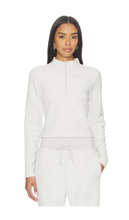 nike slim long sleeve cozy fleece 1/2 zip top in ivory.