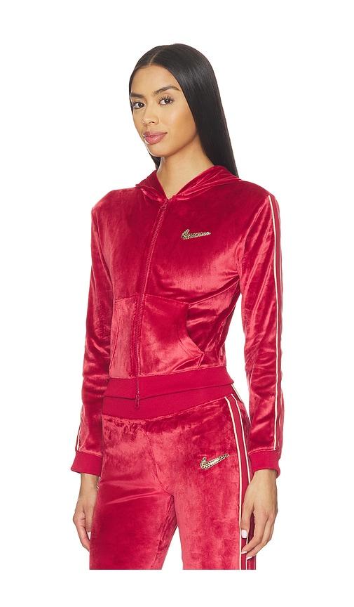 nike velour full zip hoodie in red.