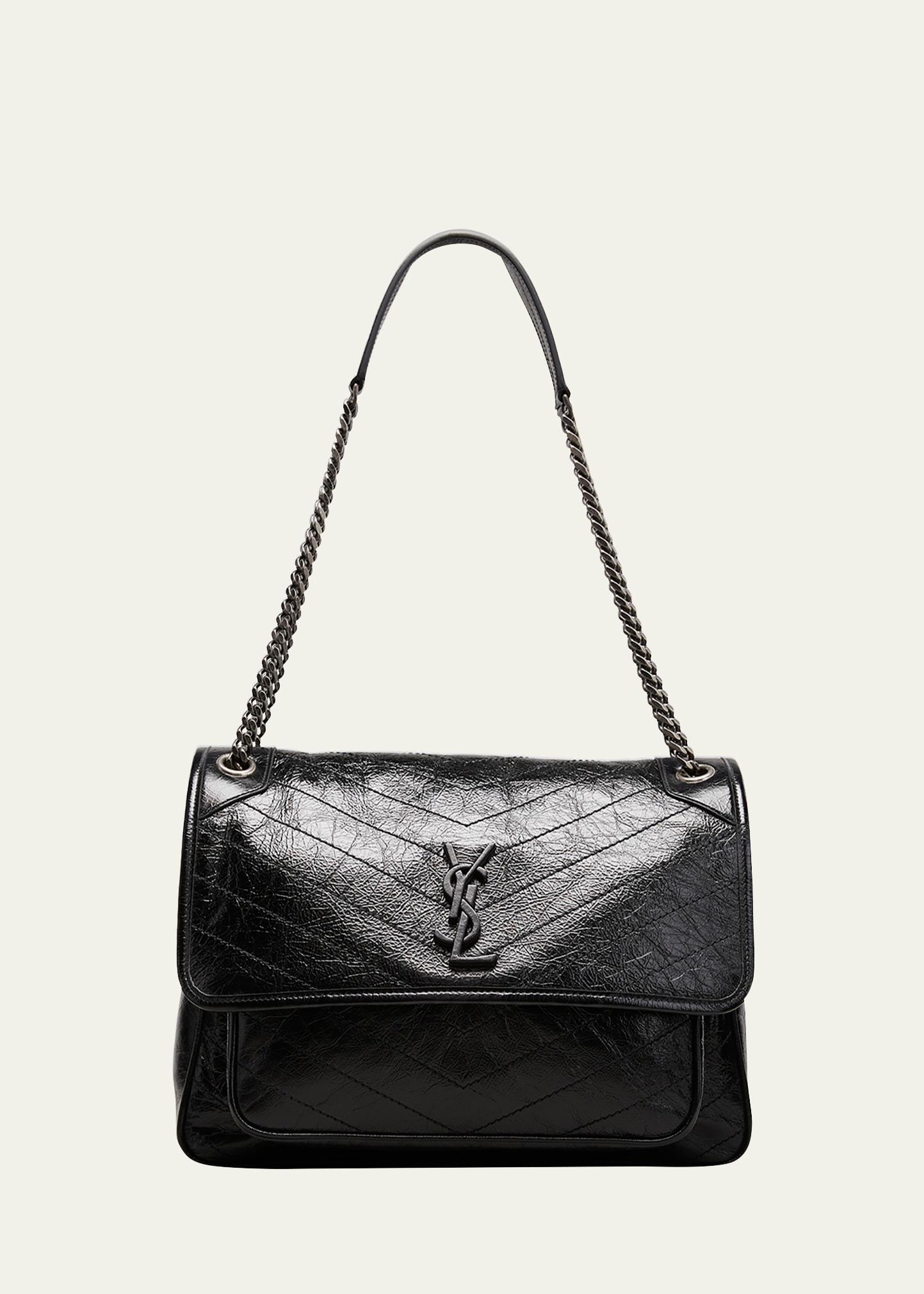 niki large flap ysl shoulder bag in crinkled leather